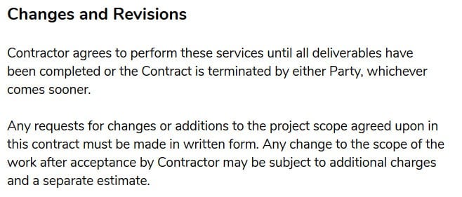 freelance contract template changes and revisions