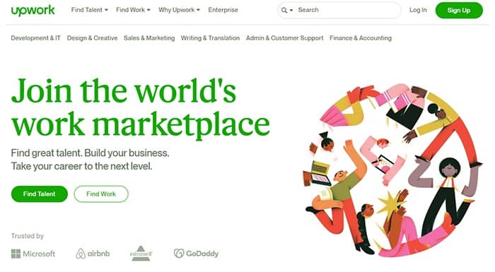 Screenshot of UpWork homepage