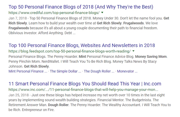 Best Personal Finance Blogs Google Query