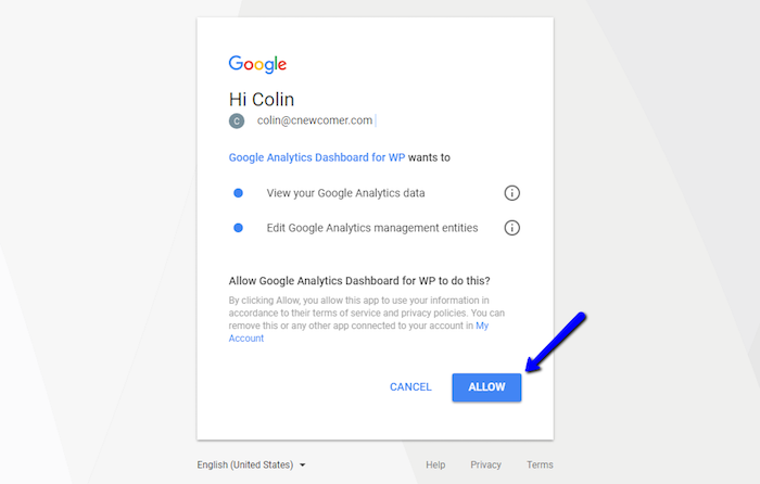 Allow Google Analytics Plugin Access