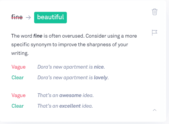 Grammarly Review: example of a suggestion