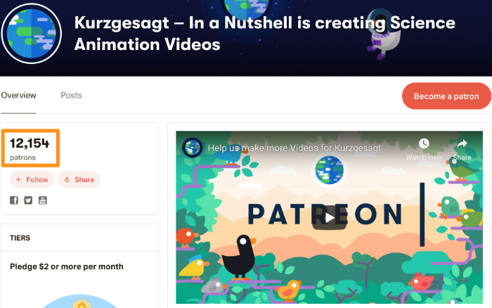 screenshot of Kurzgaesagt patreon account