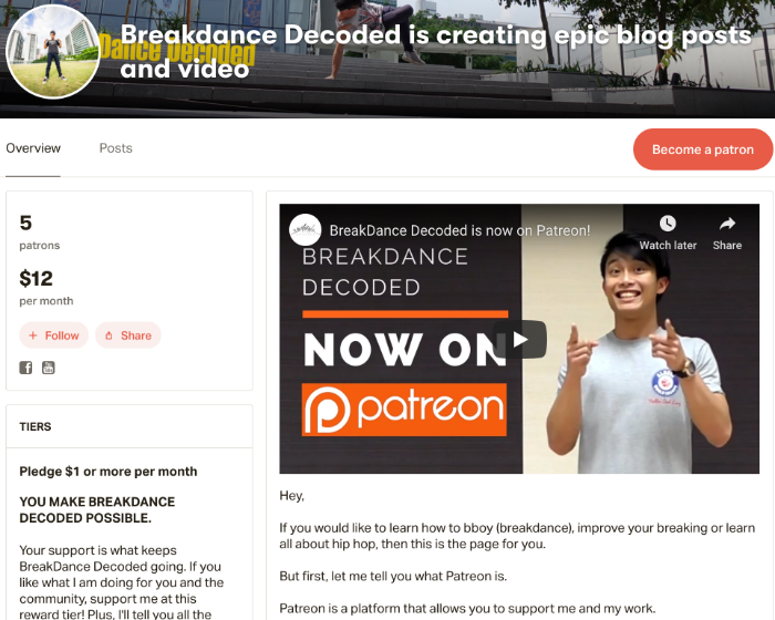 screenshot of "breakdance decoded" patreon account