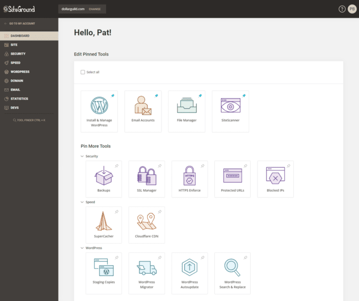 siteground review siteground site tools panel