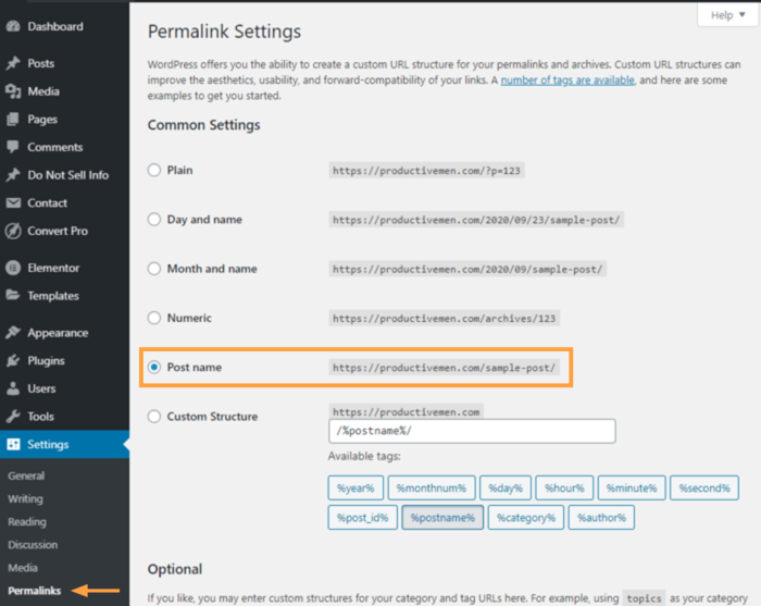 what is a permalink post name setting