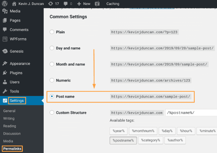 WordPress permalink structure